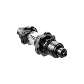Black DT Swiss 350 straight pull rear hub with 130mm quick release, SRAM XDR, 24-hole, durable cycling component.