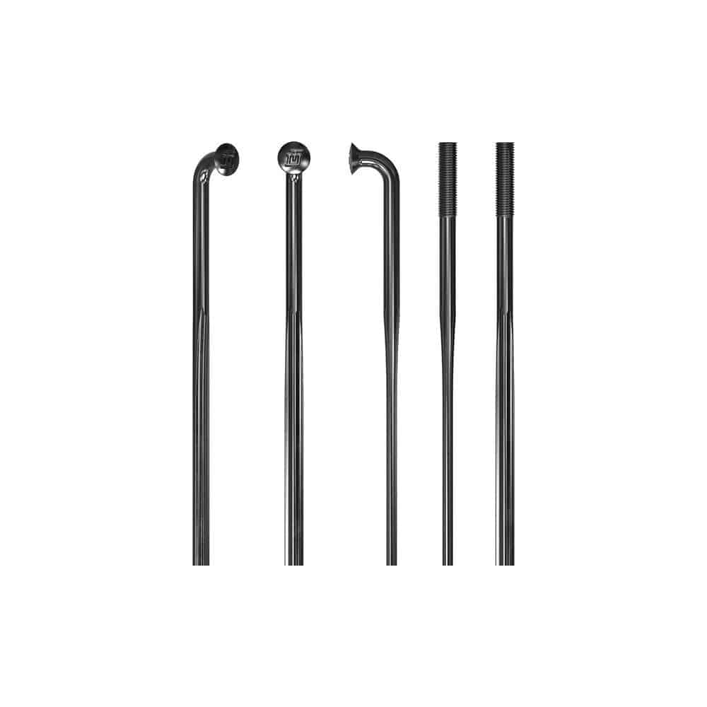 Set of 20 black DT Swiss Revo Lite 14G MTB and gravel bike spokes with 2mm diameter, suitable for wheel building and repairs.