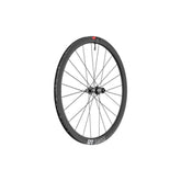 DT Swiss ARC 1100 DICUT rear carbon clincher wheel with 38x20mm rim, showcasing lightweight aerodynamic design for high-performance cycling.