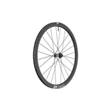 DT Swiss Arc 1400 Dicut road disc brake front wheel with tubeless-ready 25-28c tires, lightweight cycling component.