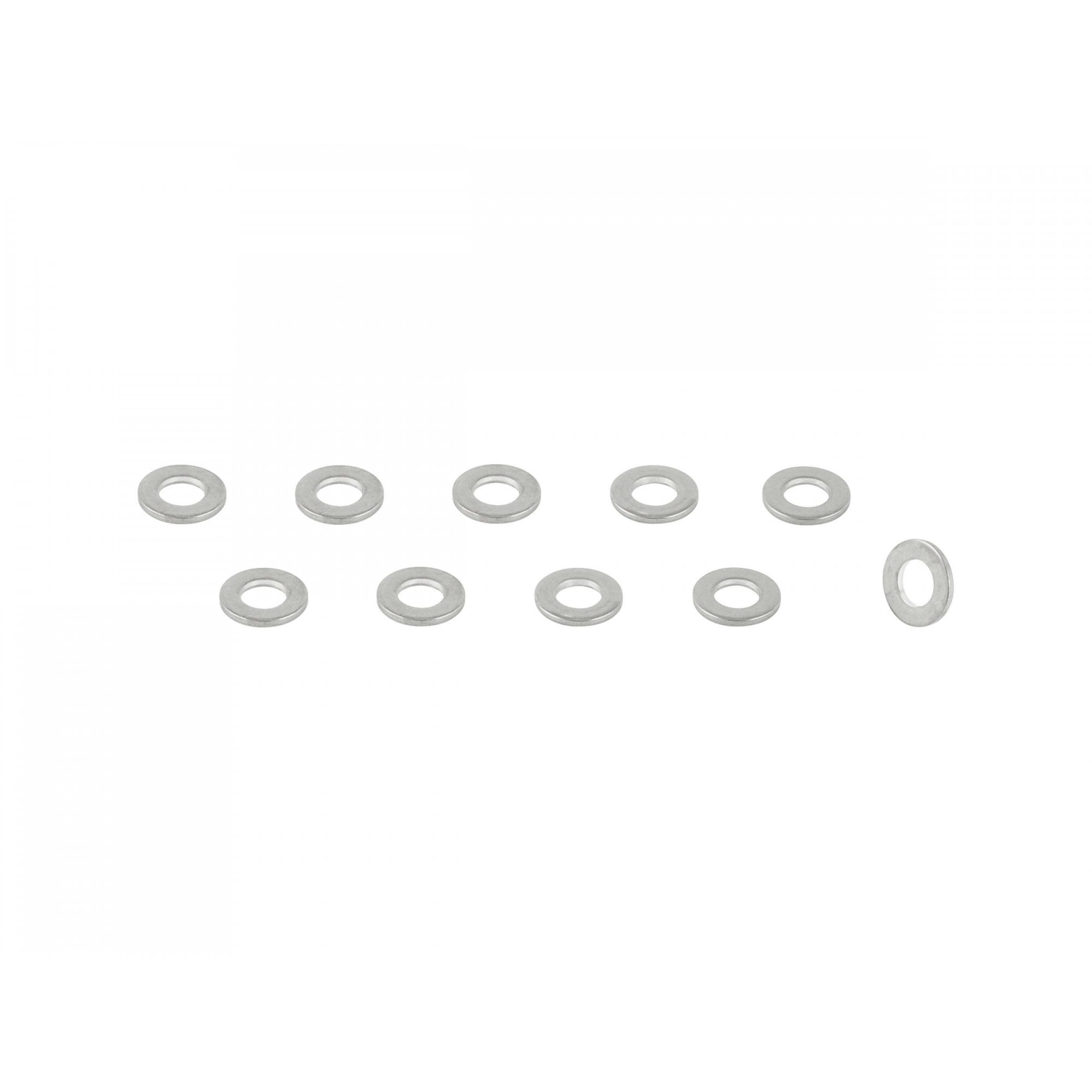 Set of four Bontrager Aeolus Pro silver spoke nipple washers for bicycle wheel components, designed for durable wheel assembly.