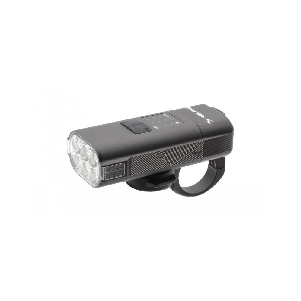 Moon Sport Rigel Power 3600lm bike front light with USB-C port, waterproof IPX7, mounted on a bicycle for bright visibility.