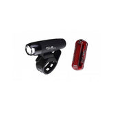 Moon Sport Nova and Pulsar bike light set with quick release brackets, featuring 100lm and 25lm LED lights for cycling safety.