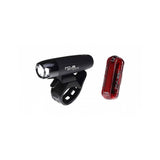 Moon Sport Nova and Pulsar bike light set with quick release brackets, featuring 100lm and 25lm LED lights for cycling safety.