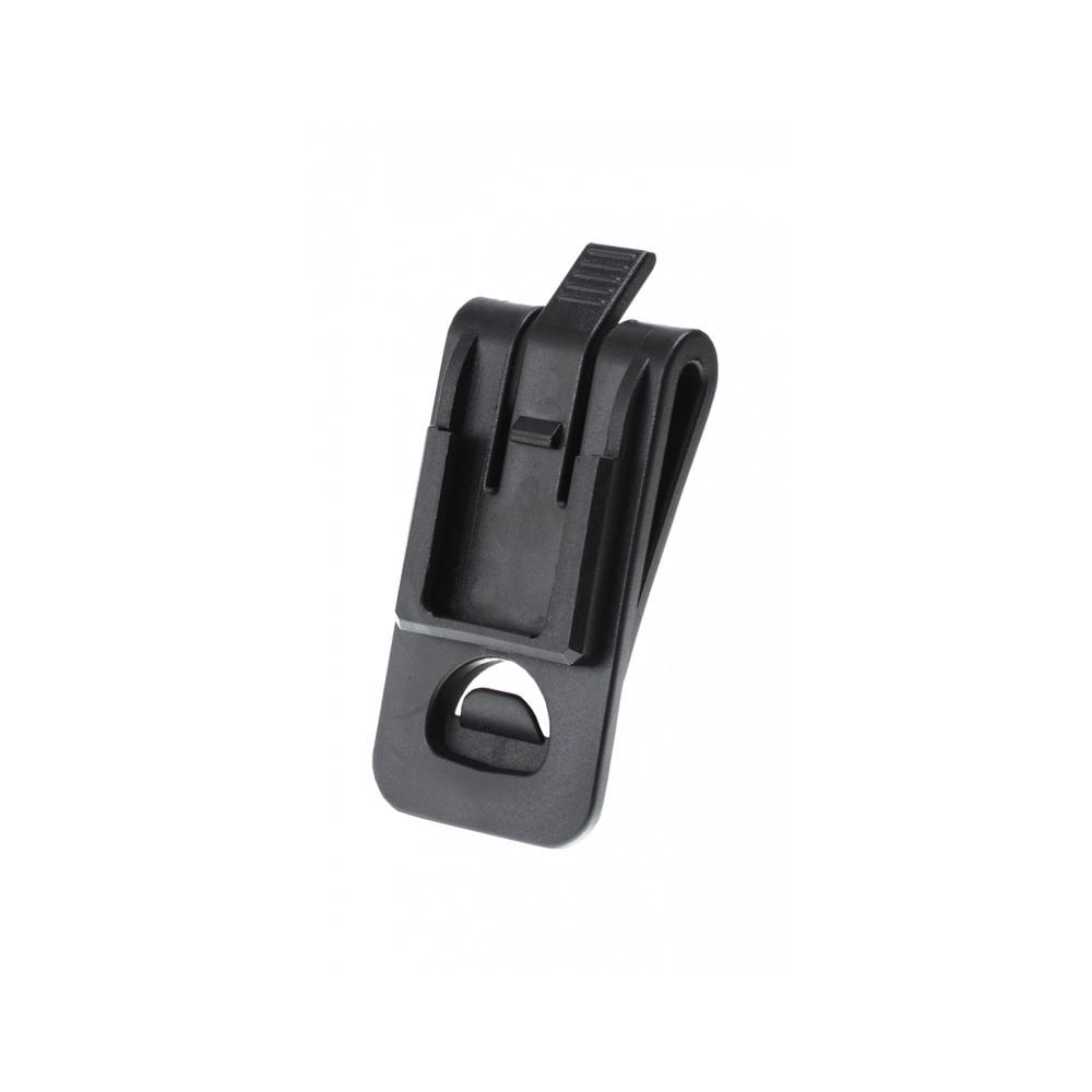 Moon Sport BK-21 belt clip accessory for Comet, Nebula, Ring, and Shield bike lights, shown attached to a bike light.