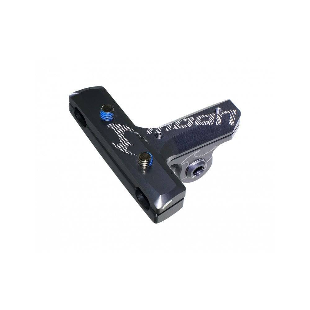 Moon Sport M-04 black saddle rail mount for GoPro-style cameras and lights, shown attached to a bicycle rail.