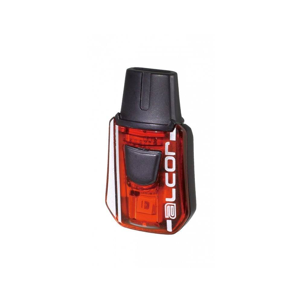 Moon Sport Alcor black rear bike light with USB recharge and magnetic mount, showing compact design and LED illumination.