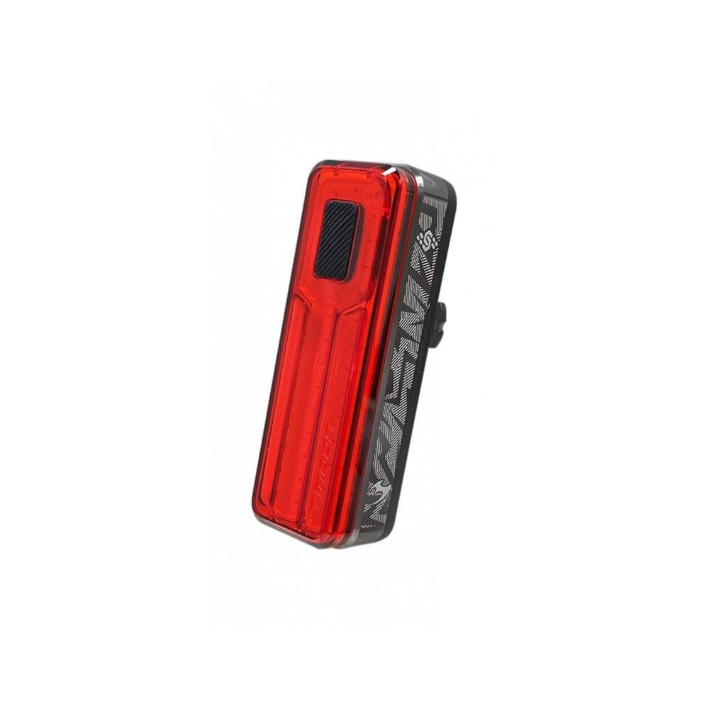 Moon Sport Helix Sense 300lm rear bike light in black with brake and auto brightness sensor, mounted on a bicycle.