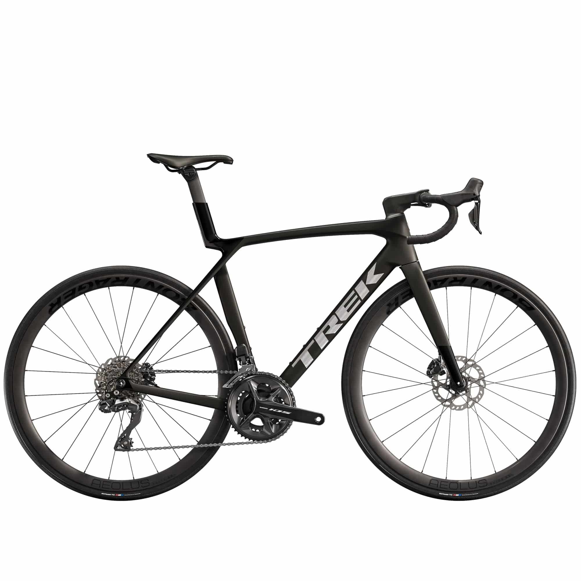 Trek Madone SL 6 Gen 8 road bike with Shimano 105 Di2 electronic groupset, lightweight frame, aerodynamic design, and sleek black finish.