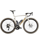 Trek Madone SLR 7 Gen 8 road bike with aero carbon frame and Shimano Ultegra Di2 gear shifters, shown from the side.