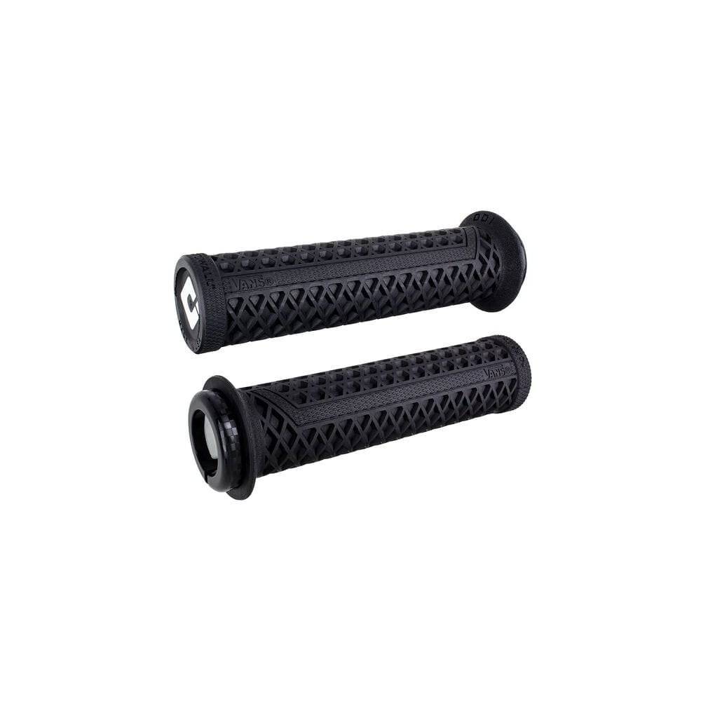 ODI Vans V2.1 MTB lock-on grips with single-clamp system for mountain bikes, featuring textured rubber for improved grip and control.