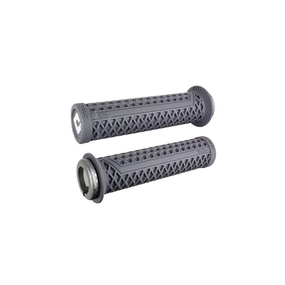 ODI Vans V2.1 MTB lock-on grips with single-clamp system, featuring textured rubber for mountain bike handlebar control.
