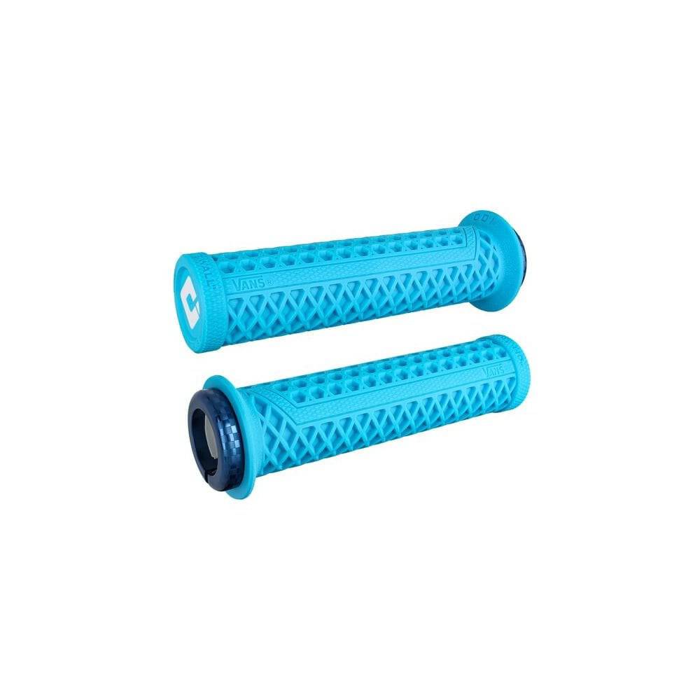ODI Vans V2.1 MTB lock-on grips with single-clamp system for mountain bikes, featuring textured rubber for improved grip