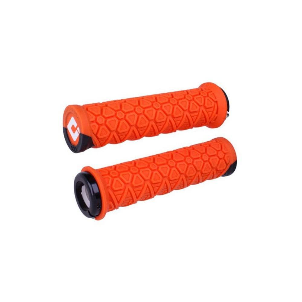ODI Vanquish MTB lock-on grips with D3O® GRIP™ for mountain bikes, featuring textured rubber surface and secure locking mechanism.