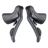 MicroSHIFT Sword 10-speed drop bar gravel shifters for mechanical disc brakes, shown on bike handlebar with gear and brake levers.