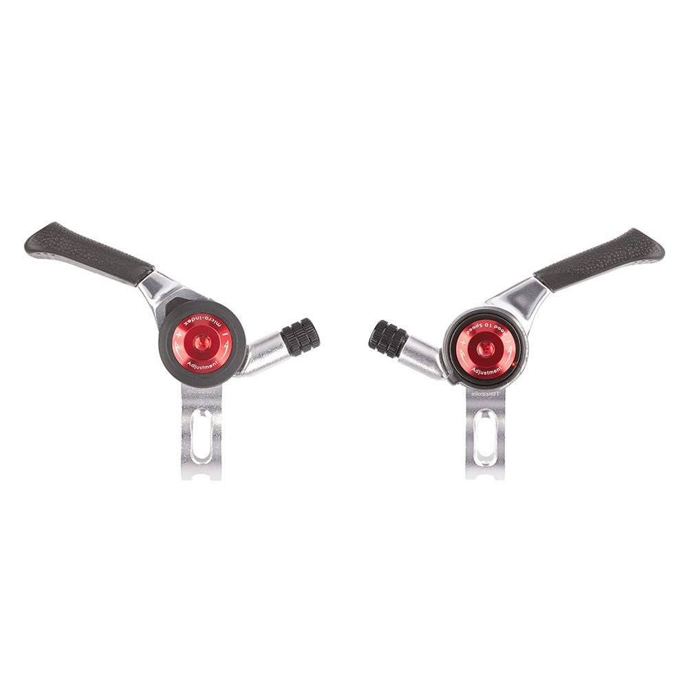 MicroSHIFT thumb shifters for Shimano road bikes, featuring precise gear control and easy handling for smooth shifting.