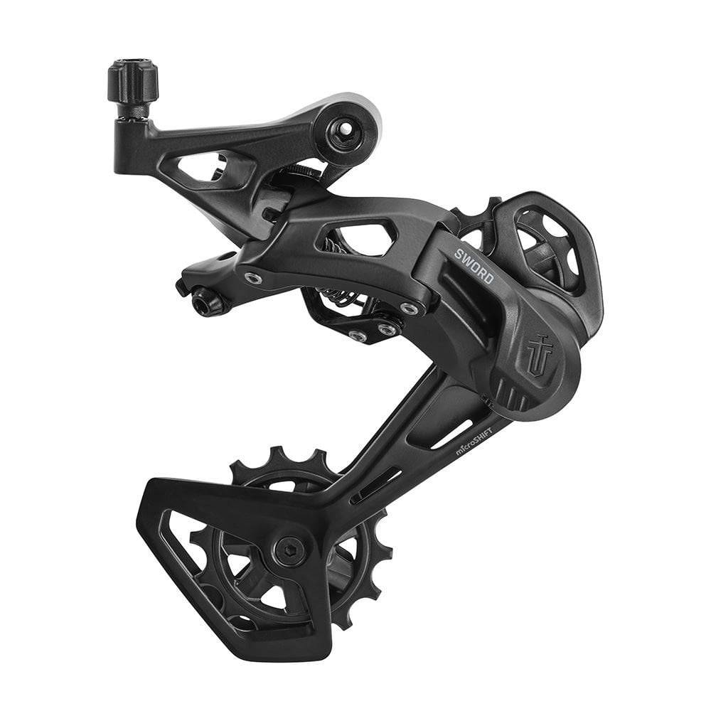 Microshift Sword black rear derailleur for gravel bikes, 9/10 speed, compatible with 11-38T cassette, durable cycling component