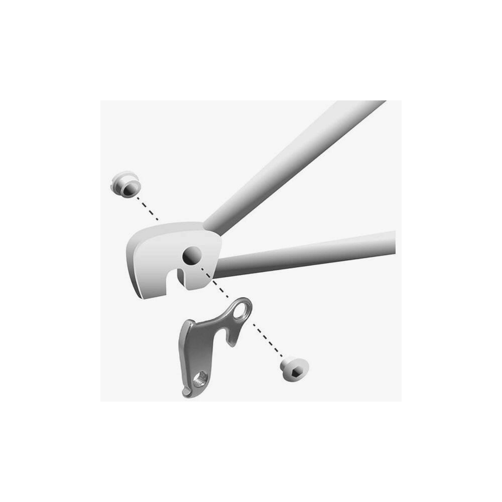 M Part gear hanger for bikes, durable bike frame protector, compatible with various bike brands, metal component for bike repair.