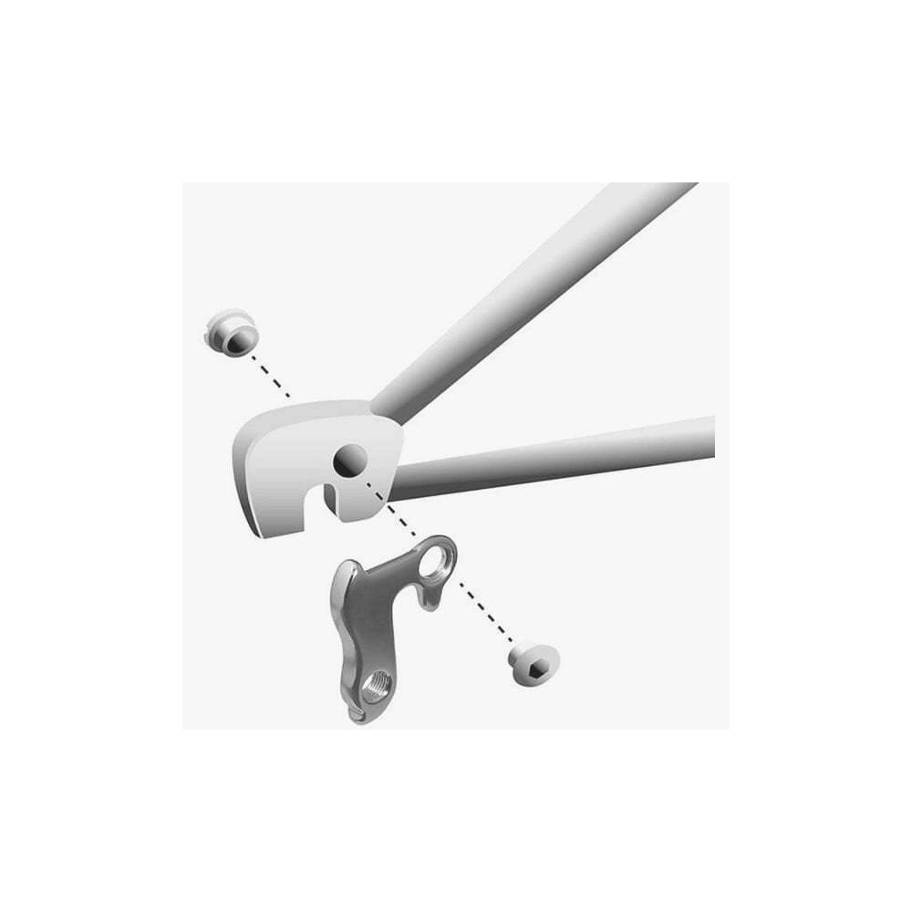 Durable M Part gear hanger for bikes, compatible with various brands, replacement bike component, black metal construction.