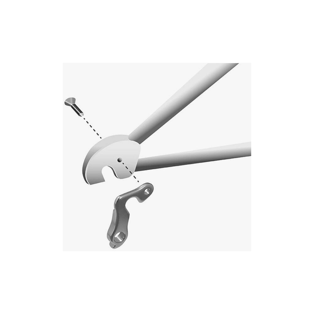 M Part gear hanger for bikes, durable bike frame protector, compatible with various bike brands, shown attached to bike frame.