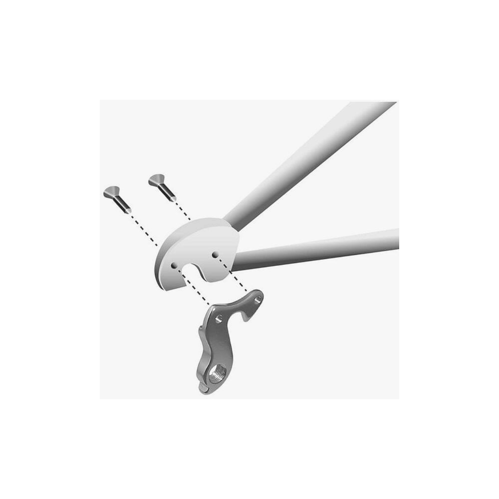 M Part gear hanger for bikes, durable replacement component compatible with various bike brands, shown in repair or installation.