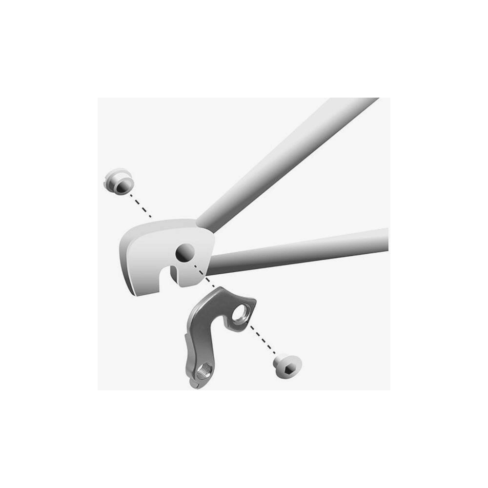 M Part bike gear hanger, durable replacement component for various bike brands, shown attached to a bicycle frame.