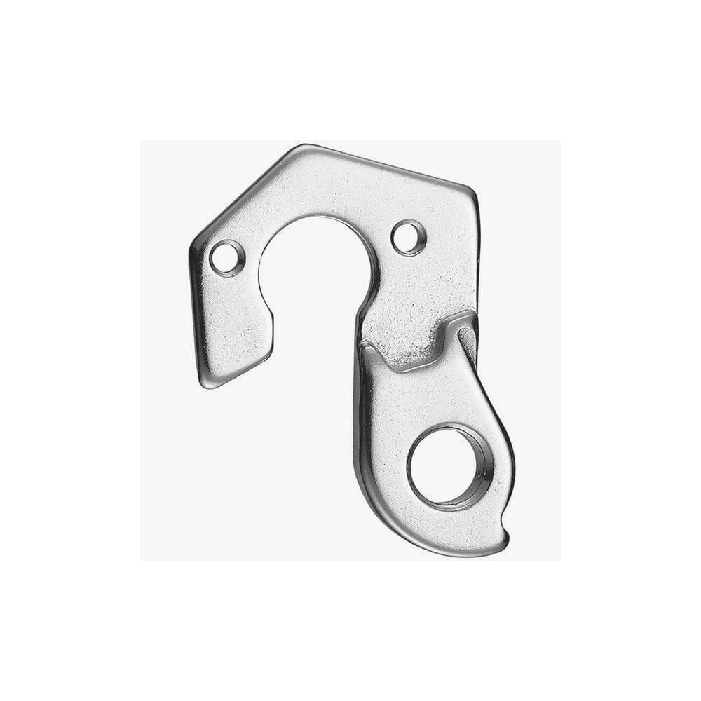Durable M Part gear hanger for various bike brands, replacement component, metal finish, mounted on a bicycle frame.