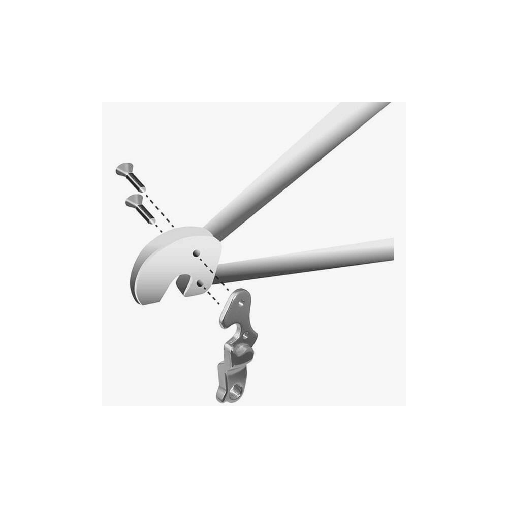Durable aluminium M Part gear hanger for bikes, compatible with various bike brands, shown mounted on a bicycle frame.