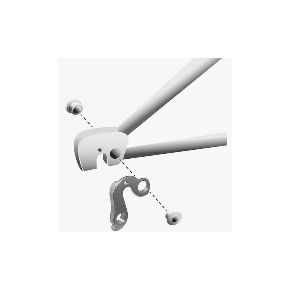 M Part silver anodised gear hanger with felt padding for bike frame protection, designed for bike components.