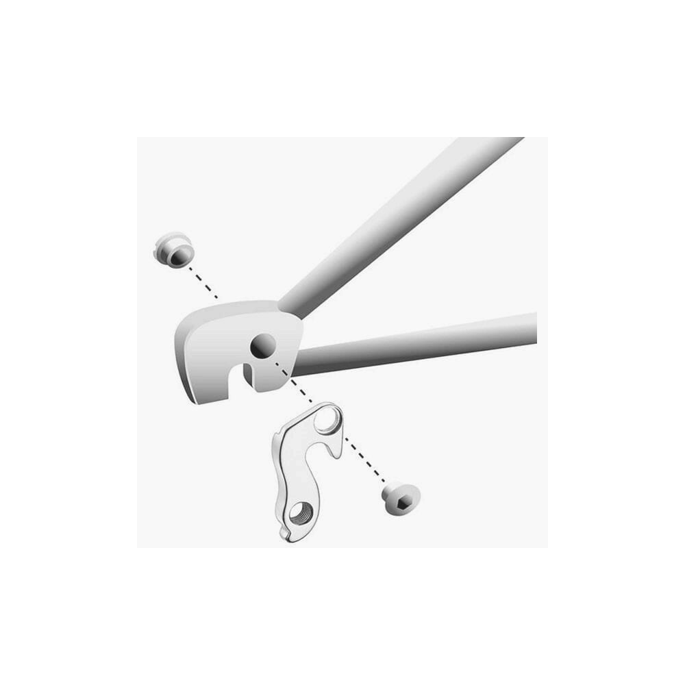 Durable M Part bike gear hanger replacement for various bike brands, shown mounted on a bicycle drivetrain component.