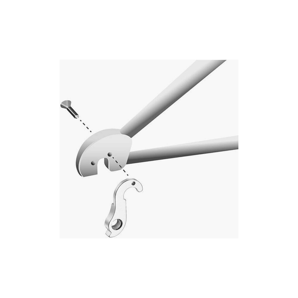 M Part gear hanger for bikes, durable replacement derailleur hanger compatible with various bike brands, shown mounted on a bike frame.