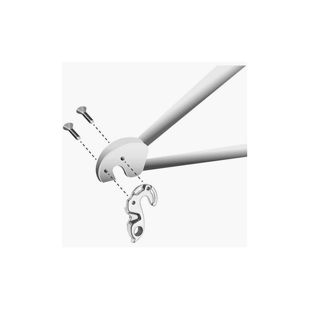 M Part gear hanger for Cannondale bikes, durable replacement component, showing the metal gear hanger with mounting holes.