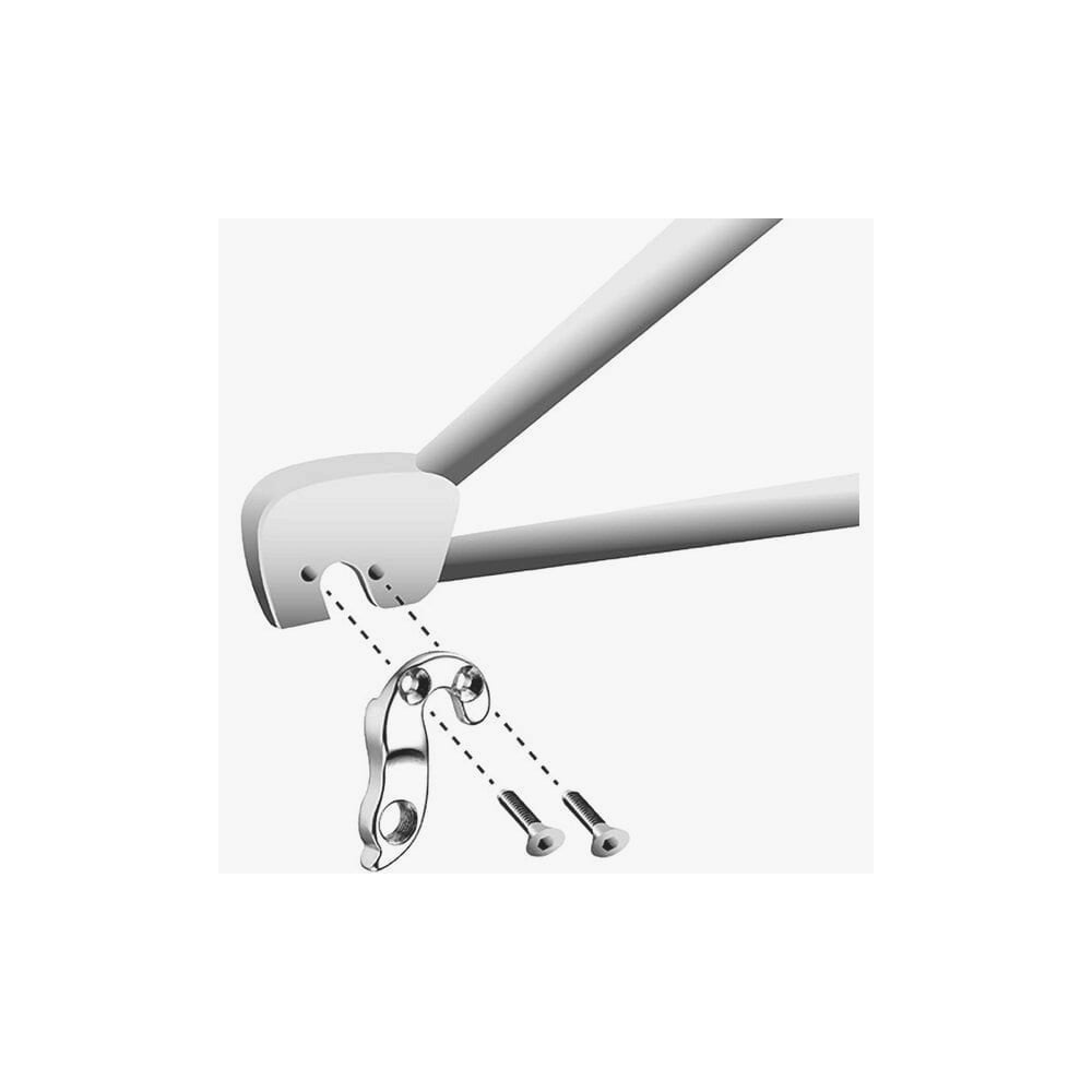 M Part gear hanger for bikes, giant bike frame protection and alignment component, metal construction with mounting holes.