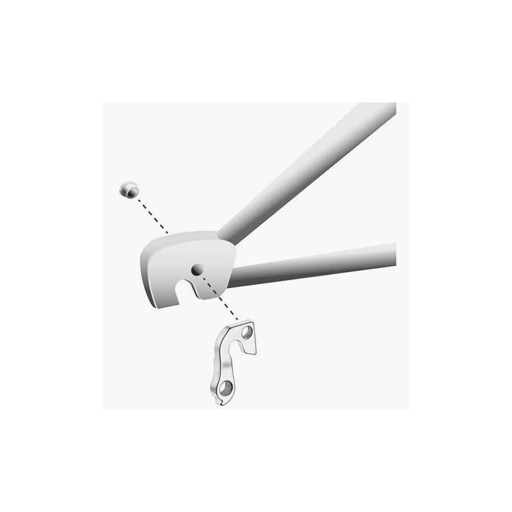 M Part gear hanger for bikes, durable replacement component compatible with various bike brands, shown mounted on bicycle frame.