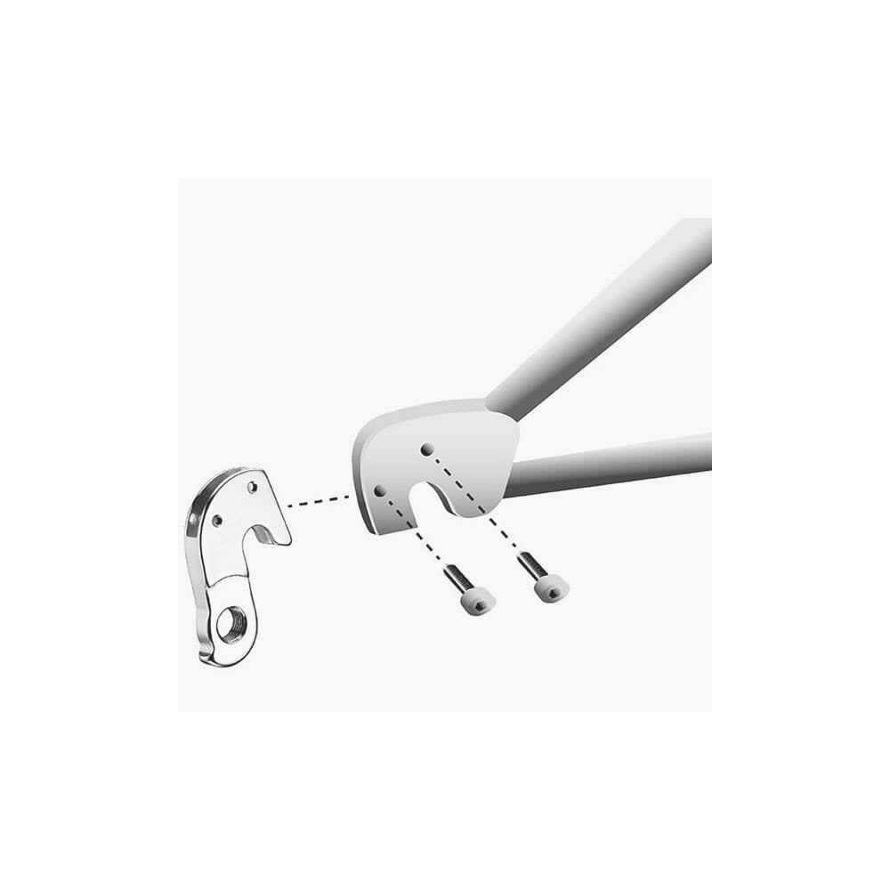M Part gear hanger for Cannondale bikes, durable replacement bike component, shown attached to the bike frame in a close-up image.