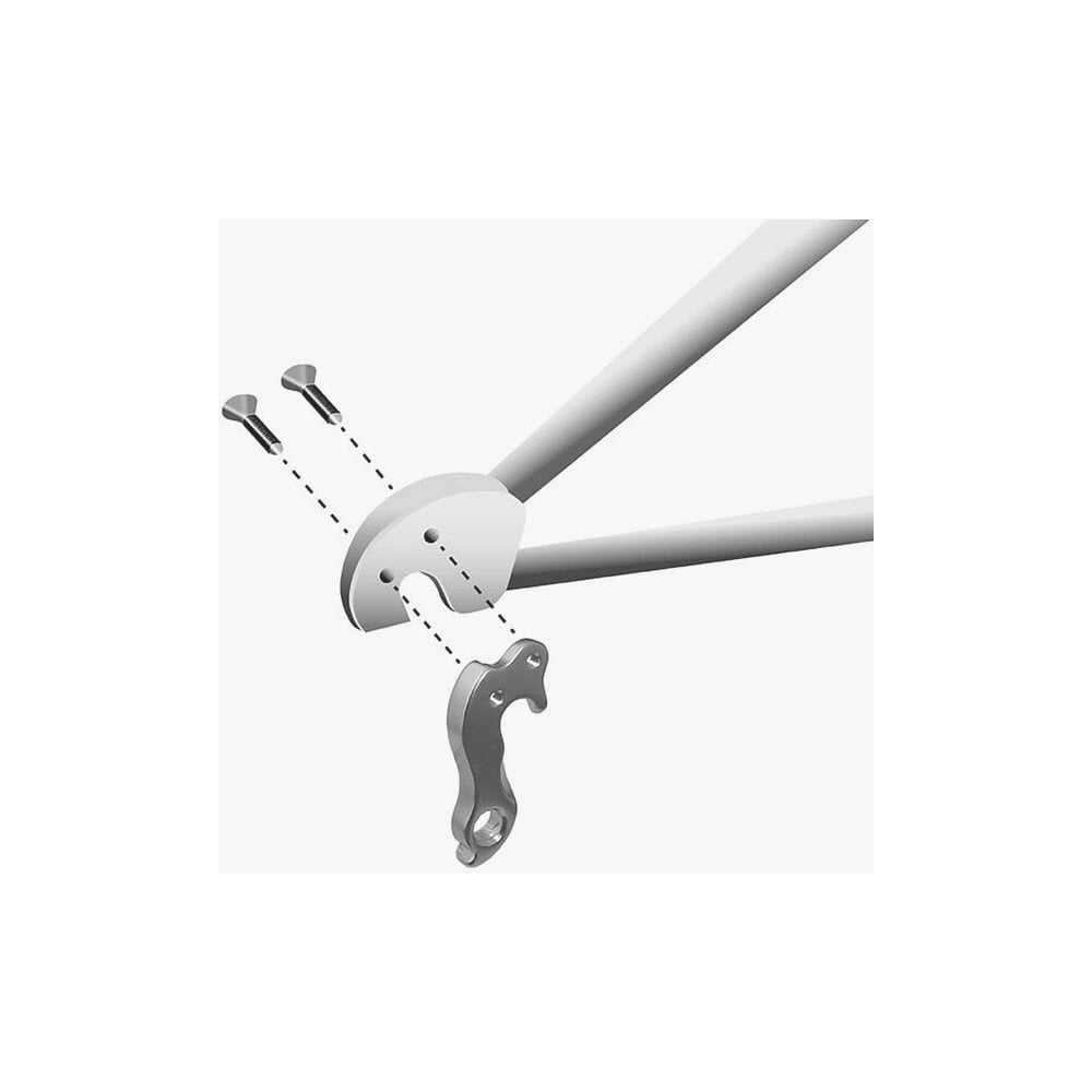 M Part Gear Hanger Cube for bike frame protection and precise fit, showing the component mounted on a bike frame.