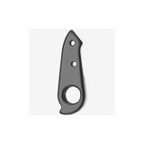 Black alloy M Part gear hanger for Cervelo bike frame, replacement component, durable and compatible with various models.