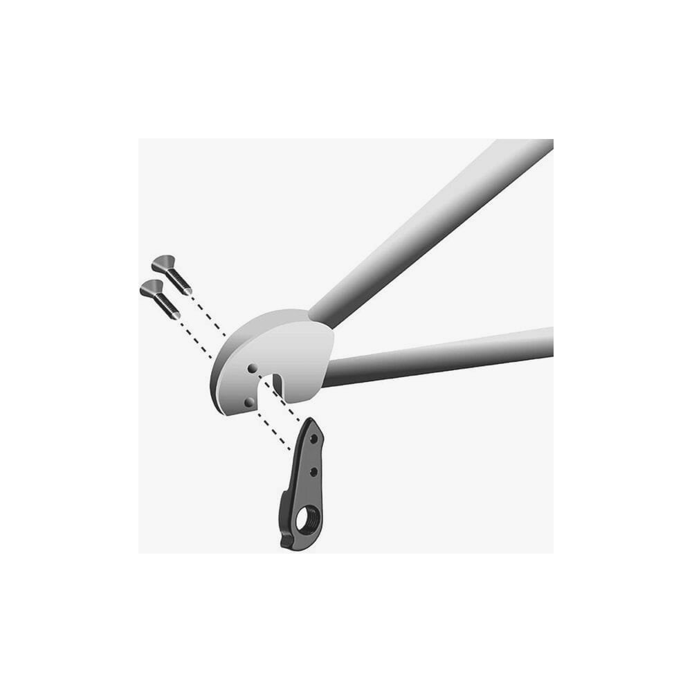 Black M Part gear hanger for Cervelo bike frame, alloy replacement component, designed for bike gear shifting and frame protection.