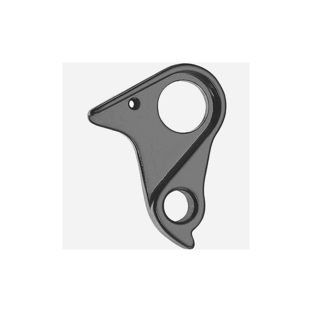 Black alloy gear hanger by M Part, durable bike frame protector mounted on a bike frame, component for bike maintenance.