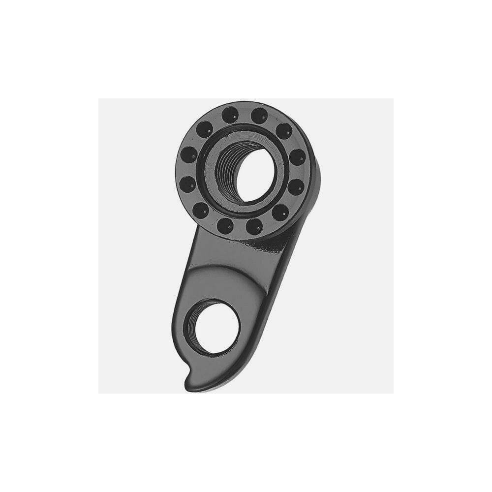 Black alloy M Part gear hanger for KTM bikes, cold-forged 6061 aluminum component, designed for durable motorcycle gear attachment.