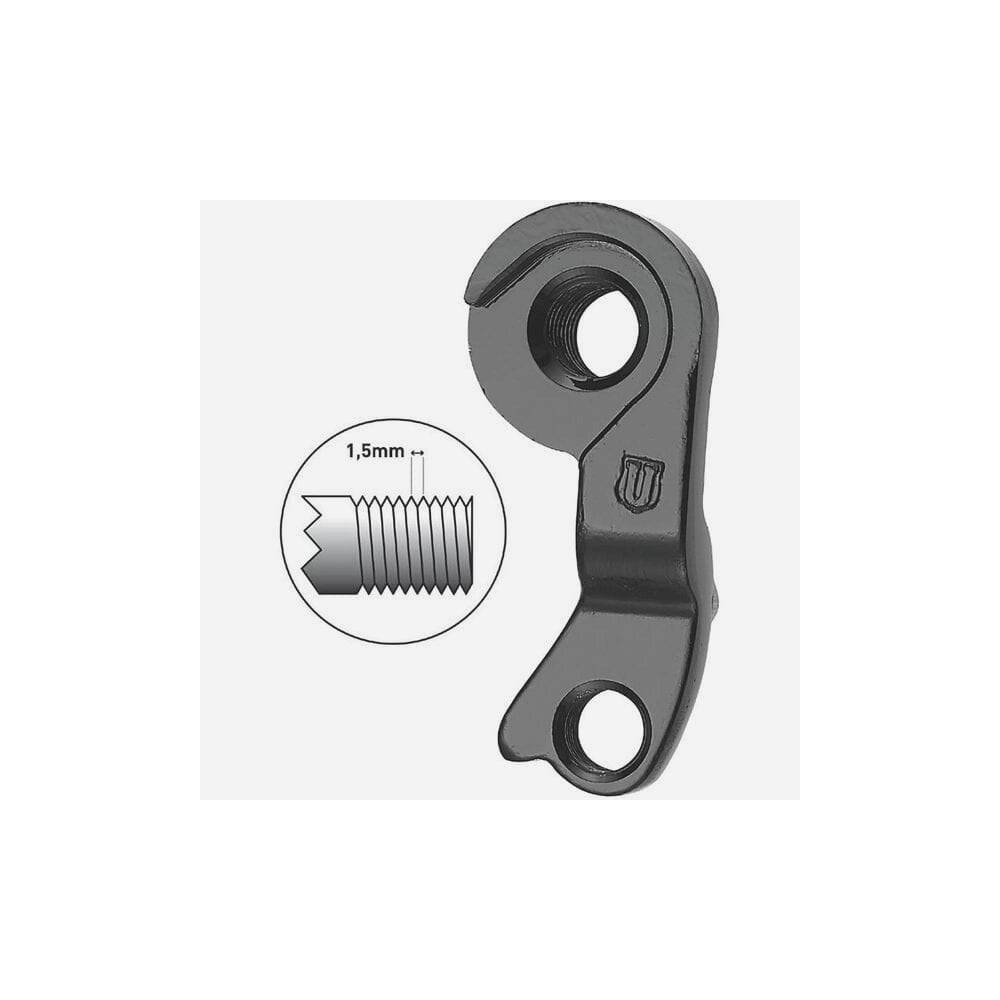 M Part gear hanger for Bulls Bikes Direct, M12 1.5 replacement component, bike gear part, black metal finish.