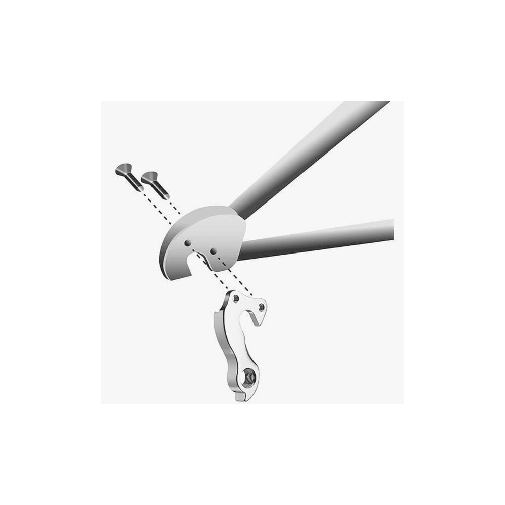 M Part Bulls Gear Hanger, durable bike frame protection component, shown mounted on bicycle frame for gear shifting.