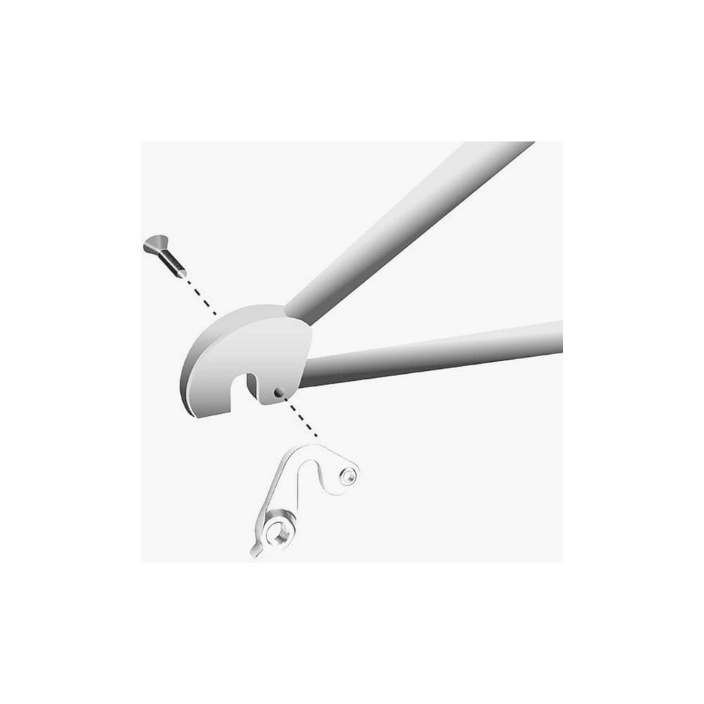 M Part gear hanger for Specialized bikes, durable replacement bike frame component, shown attached to bike frame.