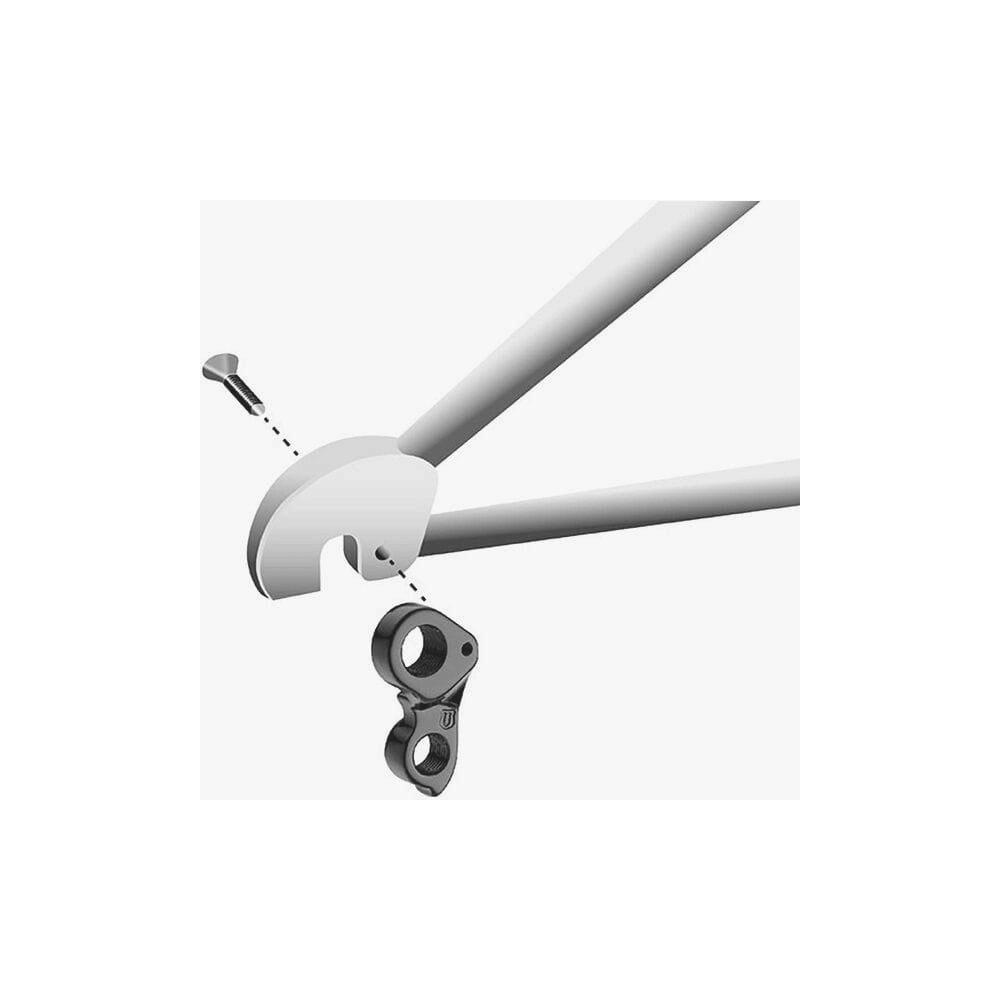 M Part gear hanger for Cannondale bikes, durable replacement frame component, shown attached to bike frame.