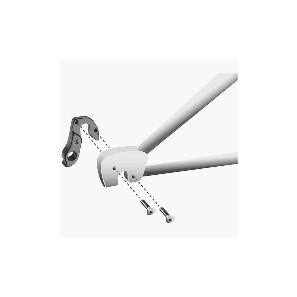 M Part gear hanger for Haibike bikes, durable replacement bike frame protector with metal components and mounting hardware.