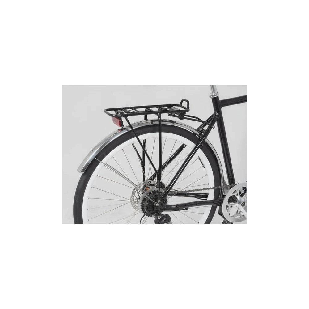 M Part City AVS adjustable rear disc brake pannier rack for bikes, black, fits 24-29 inch bicycles, durable bike accessory.