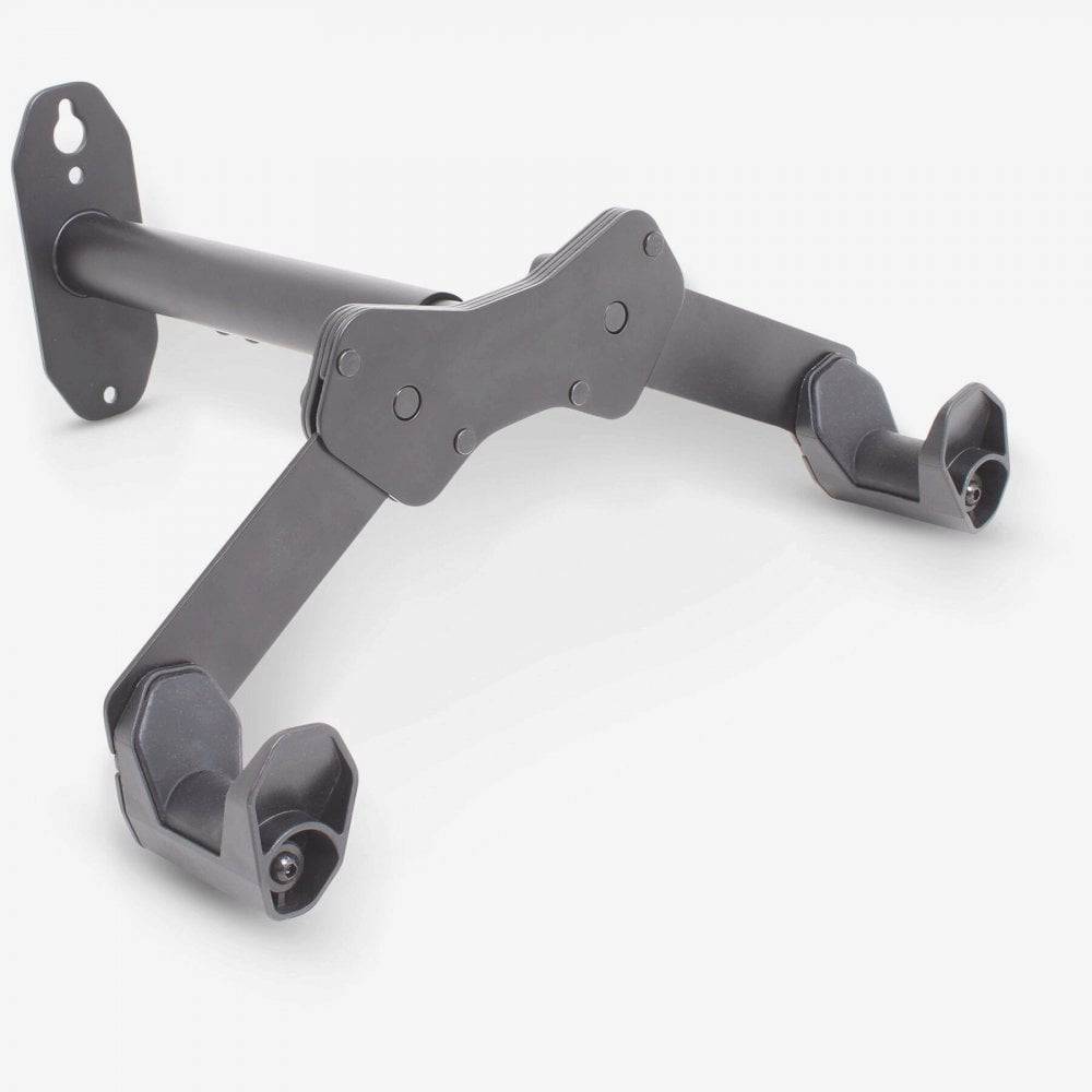 M Part wall-mounted horizontal bike rack with adjustable hooks and extension arm for versatile bike storage.