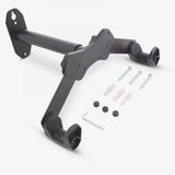 M Part wall-mounted horizontal bike rack with adjustable hooks and extension arm, designed for secure bike storage.