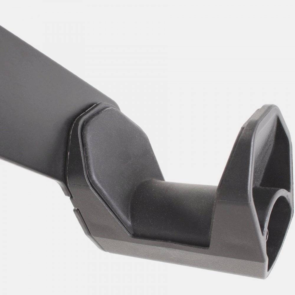 M Part wall-mounted horizontal bike rack with adjustable hooks and extension arm for secure bike storage.