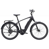 Trek Verve+ 3 electric hybrid bike with Bosch pedal-assist and smart connectivity, shown on a city street.